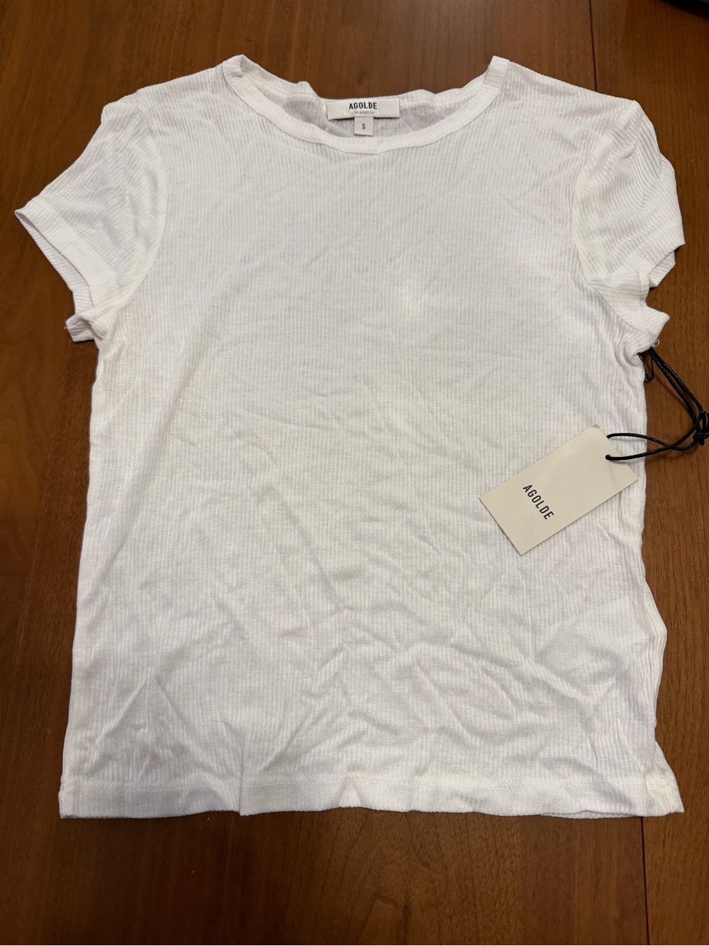 Agolde White Ribbed Crewneck Tee
